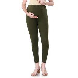 Bella Mama Full Length Maternity Leggings With Tummy Band Solid Color- Olive Green-picture-26