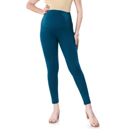 Bella Mama Full Length Maternity Leggings With Tummy Band Solid Color- Teal Blue-picture-19