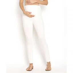 Bella Mama Full Length Maternity Leggings With Tummy Band - White image 1