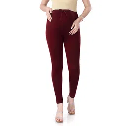 Bella Mama Full Length Solid Color Maternity Leggings With Tummy Band - Burgandy-picture-34