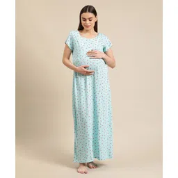 Bella Mama Half Sleeves Maternity & Nursing Nighty Floral Print - Blue-picture-14