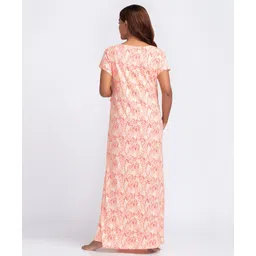 Bella Mama Half Sleeves Maternity Nursing Nighty Floral Print - Peach image 3