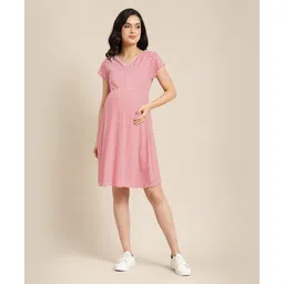Bella Mama Half Sleeves Striped Maternity Dress - Red-picture-11