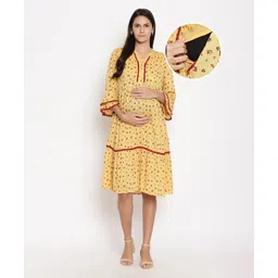 Bella Mama Three Fourth Sleeves Floral Printed Dress - Yellow-picture-16