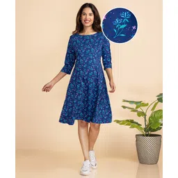 Bella Mama Three Fourth Sleeves Maternity Dress Floral Print - Navy Blue-picture-25