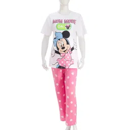 Bella Mama Disney Cotton Knit Half Sleeve Nursing Night Suit with Minnie Mouse Graphics - Pink & White-picture-16