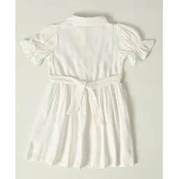 Bella Moda Cotton Half Puffed Sleeves Honey Bee Embroidered Dress - White image 3