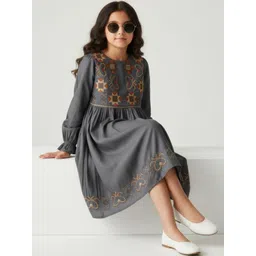 Bella Moda Ethnic Motifs Embroidered Flared Sleeve Fit & Flare Dress-picture-11