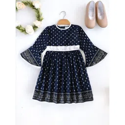 Bella Moda Girls Floral Printed Flared Sleeve Cotton Fit & Flare Dress-picture-23