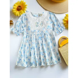 Bella Moda Girls Floral Printed Puff Sleeve Fit & Flare Knee Length Dress-picture-52