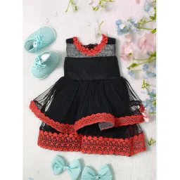 Bella Moda Girls Red & Black Self Design Dress-picture-16