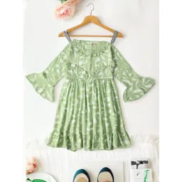 Bella Moda Kids Green Printed Full Sleeves Fit & Flare Dress-picture-20