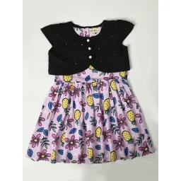 Bella Moda Kids Purple & Black Printed Fit & Flare Dress with Jacket-picture-20