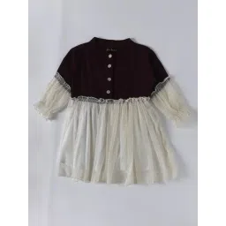 Bella Moda Kids Wine & White Embellished Full Sleeves Fit & Flare Dress-picture-30