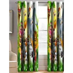 BELLA TRUE 2 Pcs Green & White Graphic Printed Window Curtains-picture-23