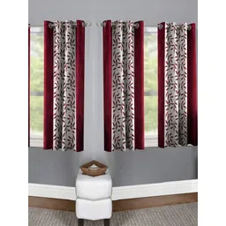 BELLA TRUE 4 Pcs Maroon & White Floral Printed Black Out Window Curtains-picture-26