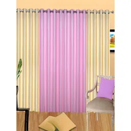 BELLA TRUE 4 Pieces Pink & Cream Black Out Long Door Curtains-picture-30