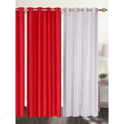 BELLA TRUE 4 Pieces Red & White Black Out Window Curtains-picture-35