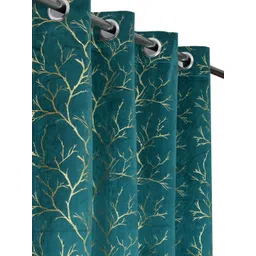 BELLA TRUE Aqua And Gold 2 Pieces Abstract Printed Room Darkening Long Door Curtains-picture-25