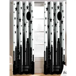BELLA TRUE Black & White 2 Pieces Quirky Printed Black Out Door Curtains-picture-38