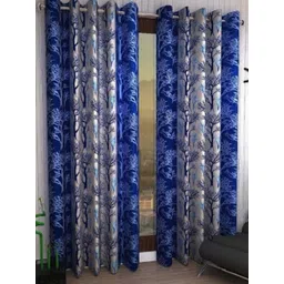 BELLA TRUE Blue & Cream 2 Pieces Floral Printed Long Door Curtains image 1