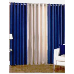 BELLA TRUE Blue & Cream 3 Pieces Black Out Long Door Curtains-picture-31