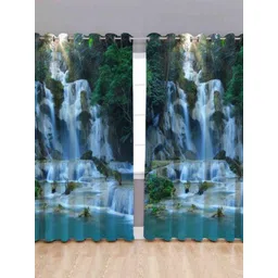 BELLA TRUE Blue & Green 2 Pieces Floral Black Out Door Curtain-picture-21