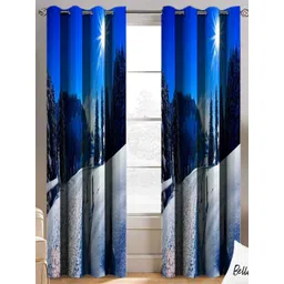 BELLA TRUE Blue & White 2 Pieces Abstract Printed Long Door Curtains-picture-31