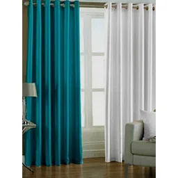 BELLA TRUE Blue & White 2 Pieces Black Out Long Door Curtains-picture-35