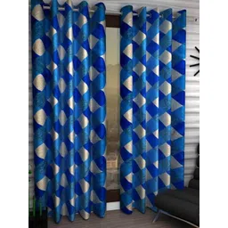 BELLA TRUE Blue & White 2 Pieces Geometric Door Curtains-picture-38