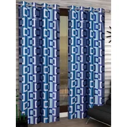 BELLA TRUE Blue & White 2 Pieces Geometric Printed Long Door Curtains-picture-39