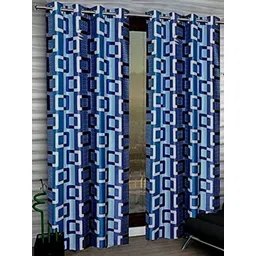 BELLA TRUE Blue & White 2 Pieces Geometric Ripple Fold Long Door Curtains-picture-23