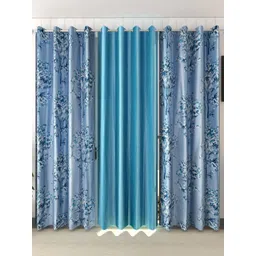 BELLA TRUE Blue & White 3 Pieces Floral Printed Eyelet Fitted Door Curtains-picture-11