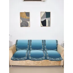 BELLA TRUE Blue & White 3 Pieces Printed 5-Seater Sofa Covers image 1