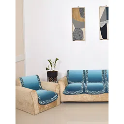 BELLA TRUE Blue & White 3 Pieces Printed 5-Seater Sofa Covers image 4