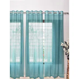 BELLA TRUE Blue & White 4 Pieces Self Design Sheer Long Door Curtains-picture-12
