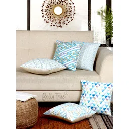 BELLA TRUE Blue & White Set of 5 Abstract Square Cushion Covers-picture-32