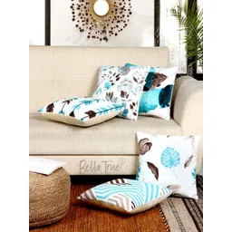 BELLA TRUE Blue & White Set of 5 Floral Velvet Square Cushion Covers-picture-33