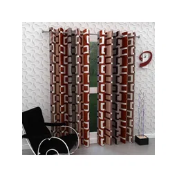 BELLA TRUE Brown & White 2 Pieces Abstract Printed Ripple Fold Long Door Curtains-picture-27