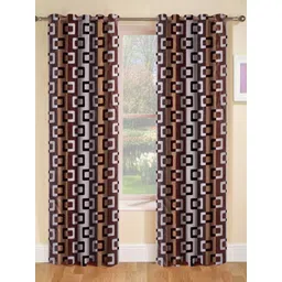 BELLA TRUE Brown & White 2 Pieces Geometric Long Door Curtains-picture-37