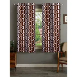 BELLA TRUE Brown & White 2 Pieces Geometric Printed Ripple Fold Window Curtains-picture-31