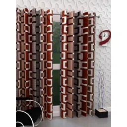 BELLA TRUE Brown & White 2 Pieces Geometric Printed Room Darkening Long Door Curtains-picture-38
