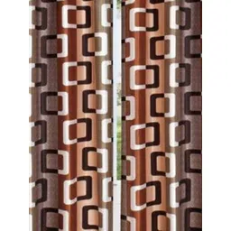 BELLA TRUE Brown & White 3 Pieces Geometric Black Out Long Door Curtains image 2