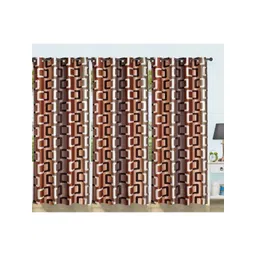 BELLA TRUE Brown & White 3 Pieces Geometric Printed Eyelet Fitted Window Curtains-picture-16