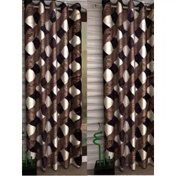 BELLA TRUE Brown & White 3 Pieces Geometric Printed Long Door Curtains-picture-31