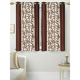 BELLA TRUE Brown & White 4 Pieces Floral Eyelet Fitted Window Curtains-picture-35