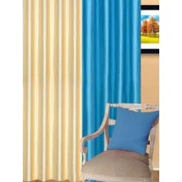 BELLA TRUE Cream & Blue 2 Pieces Ripple Fold Long Door Curtains-picture-21