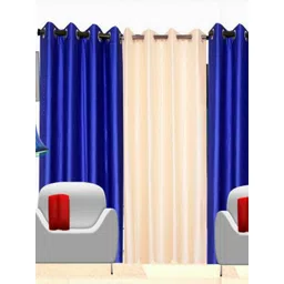 BELLA TRUE Cream & Blue 3 Pieces Ripple Fold Long Door Curtains-picture-28