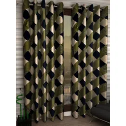 BELLA TRUE Green & Beige 2 Pieces Geometric Printed Long Door Curtains-picture-16