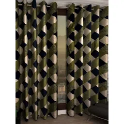 BELLA TRUE Green & Gold-Toned 2 Pieces Geometric Printed Window Curtains-picture-13
